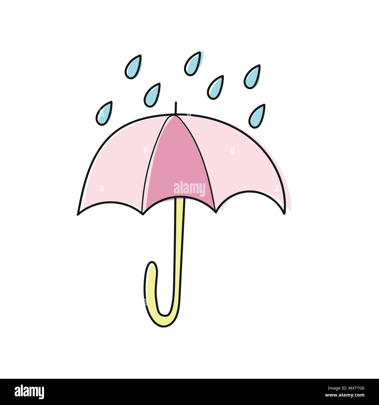 Hand drawn poster with umbrella and raindrops on white background. Vector Stock Vector