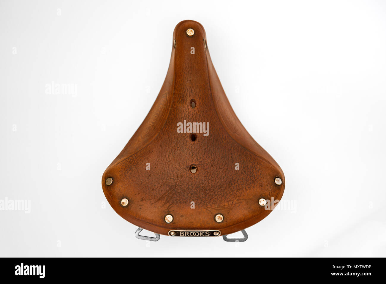 Detail of the vintage Brooks England bicycle saddle Stock Photo Alamy