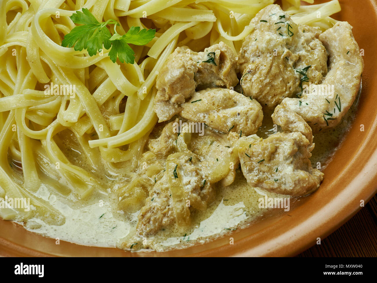 Creamy Cajun Linguine noodles pasta,  perfect family meal Stock Photo
