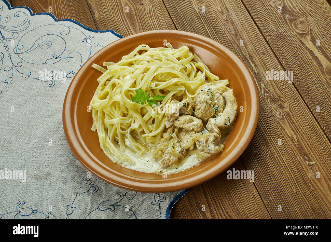 Creamy Cajun Linguine noodles pasta,  perfect family meal Stock Photo