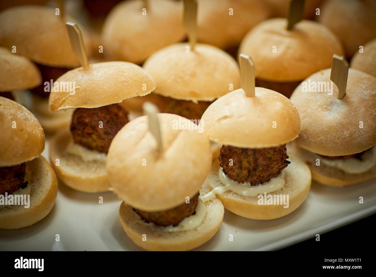 Buffet food Falafel mini burgers Stock Photo