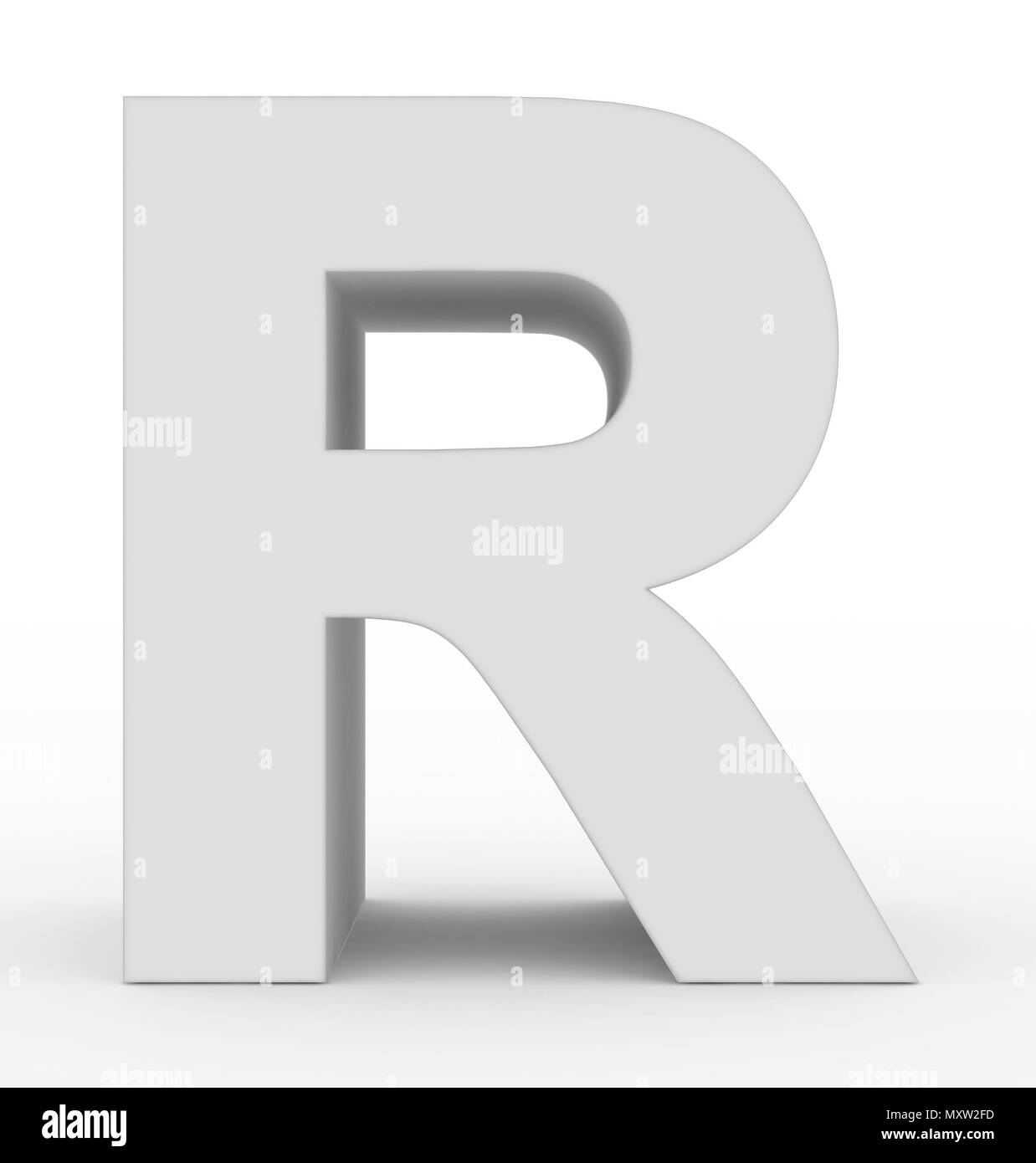 letter R 3d white isolated on white - 3d rendering Stock Photo