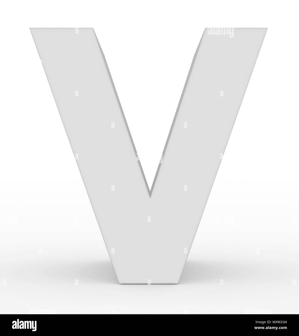 letter V 3d white isolated on white - 3d rendering Stock Photo