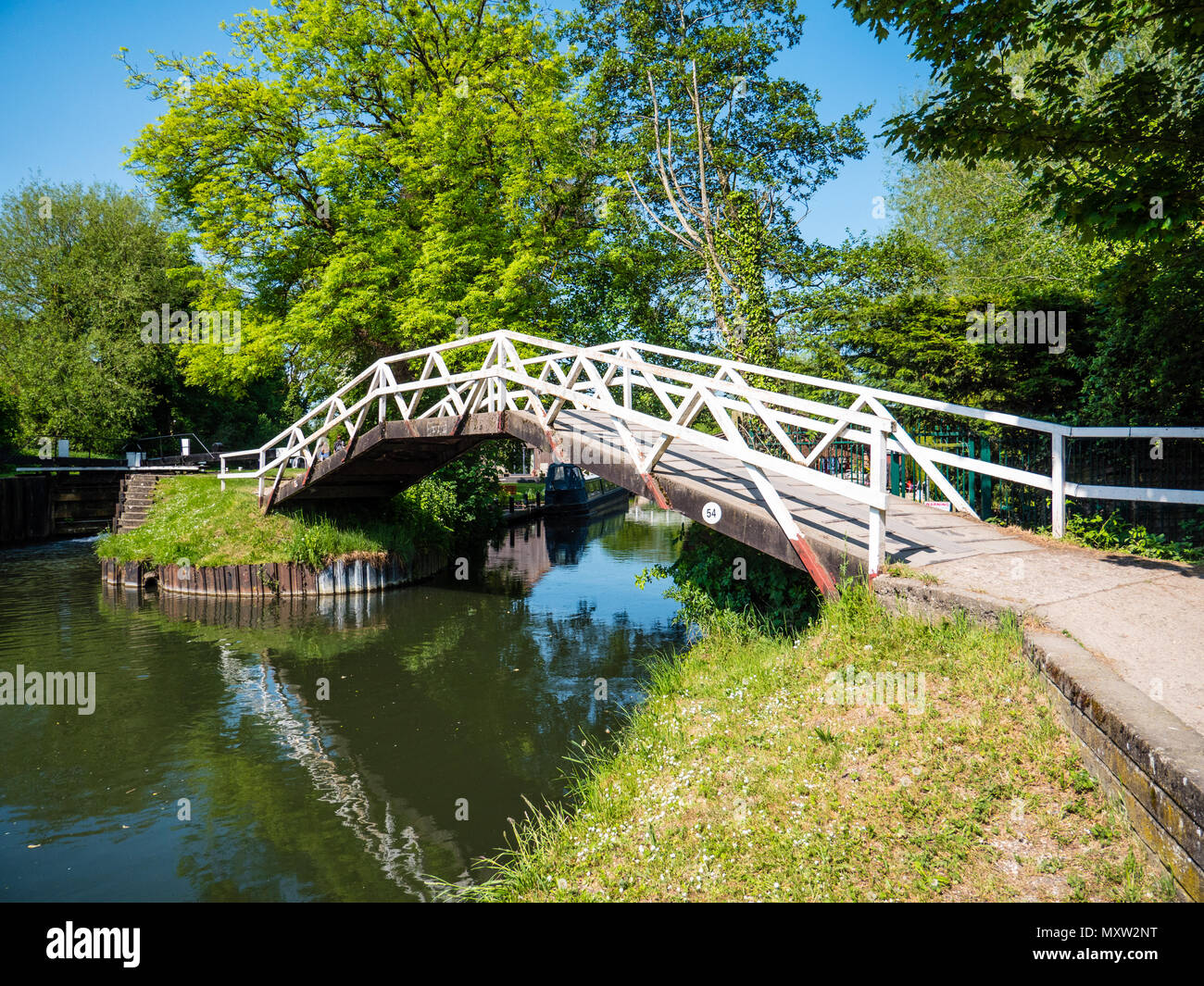 Footbridge Greenham Lock, Newbury, Berkshire, England, UK, GB. Stock Photo