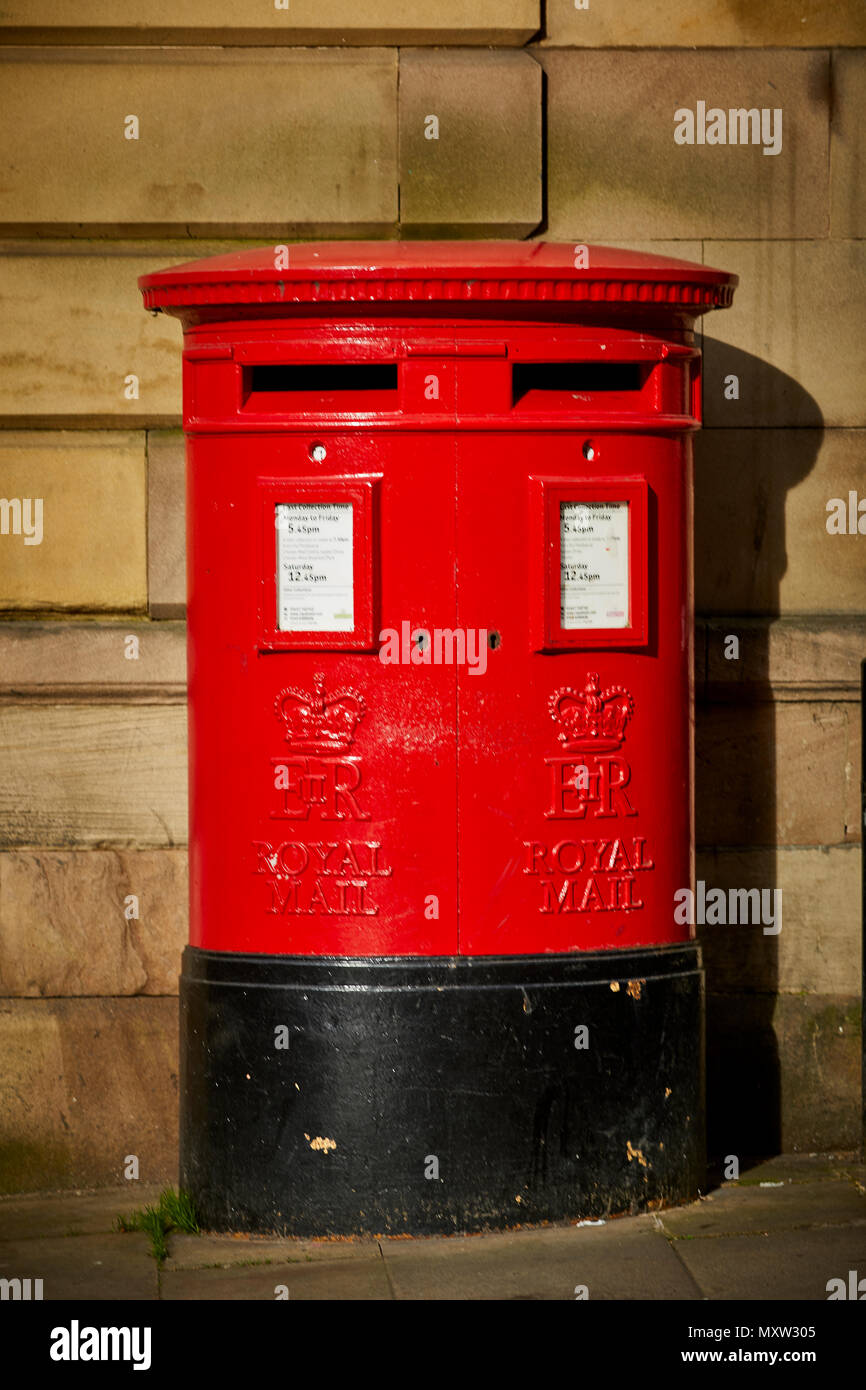 Double aperture red pillar post box  Chester, Cheshire, England, Stock Photo