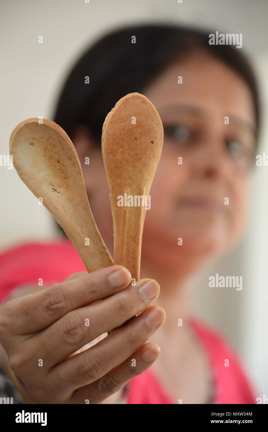 Edible spoon, Kolkata Stock Photo Alamy