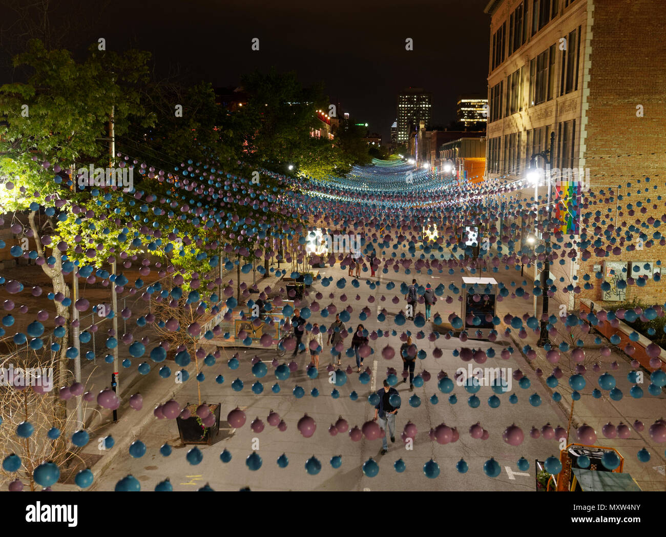 Quebec,Canada. St. Catherine street in Montreal's Gay Village at night ...