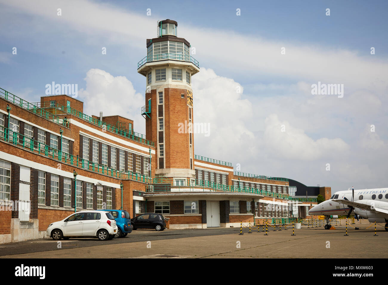 The Crowne Plaza Liverpool John Lennon Airport Hotel, formerly the terminal building of Liverpool Speke Airport, aerodrome art deco control tower Stock Photo