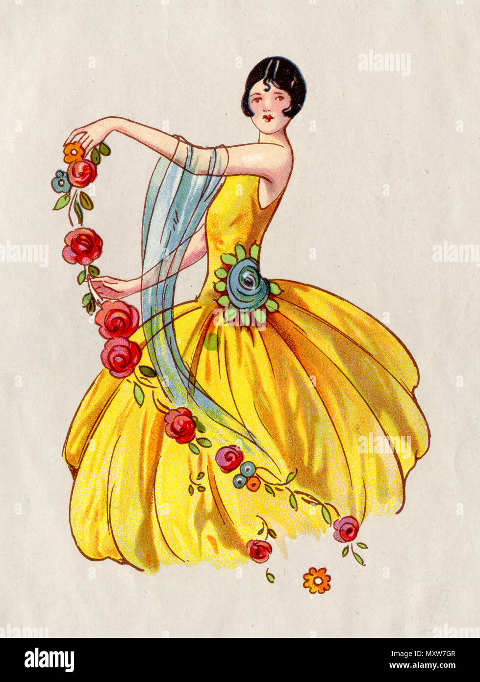 Dancer in a yellow dress with a bob, Stock Photo