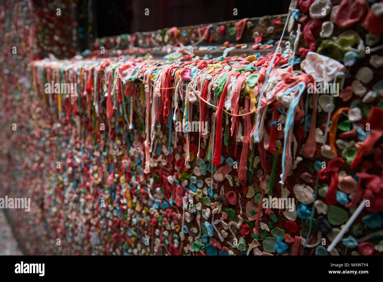 Seattle Gum Wall, Pike Place Market  The gum wall in Pike Place Market, downtown Seattle, Washington. Stock Photo