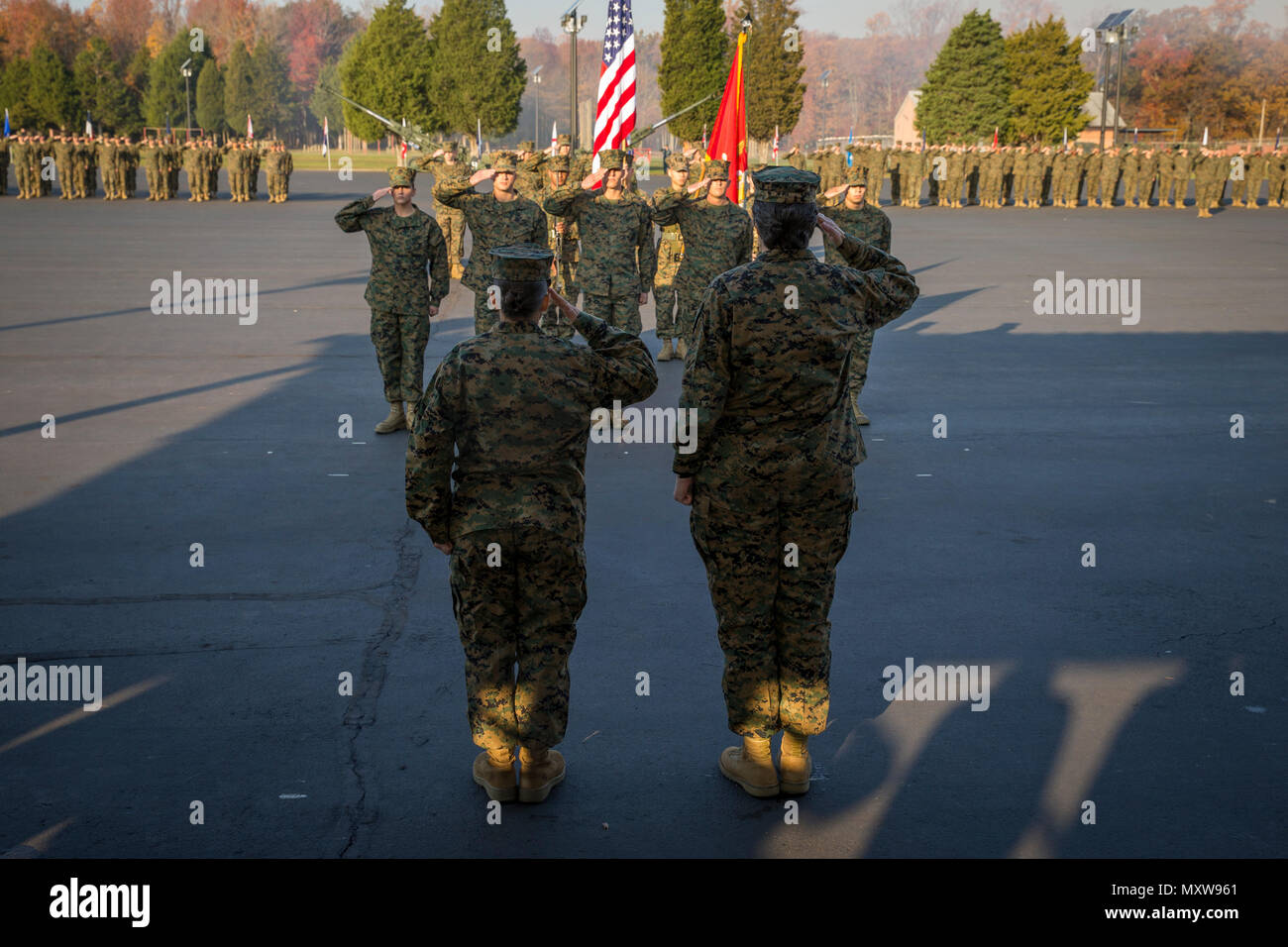 U.S. Marine Corps Maj. Gen. Lori E. Reynolds, right, commander of