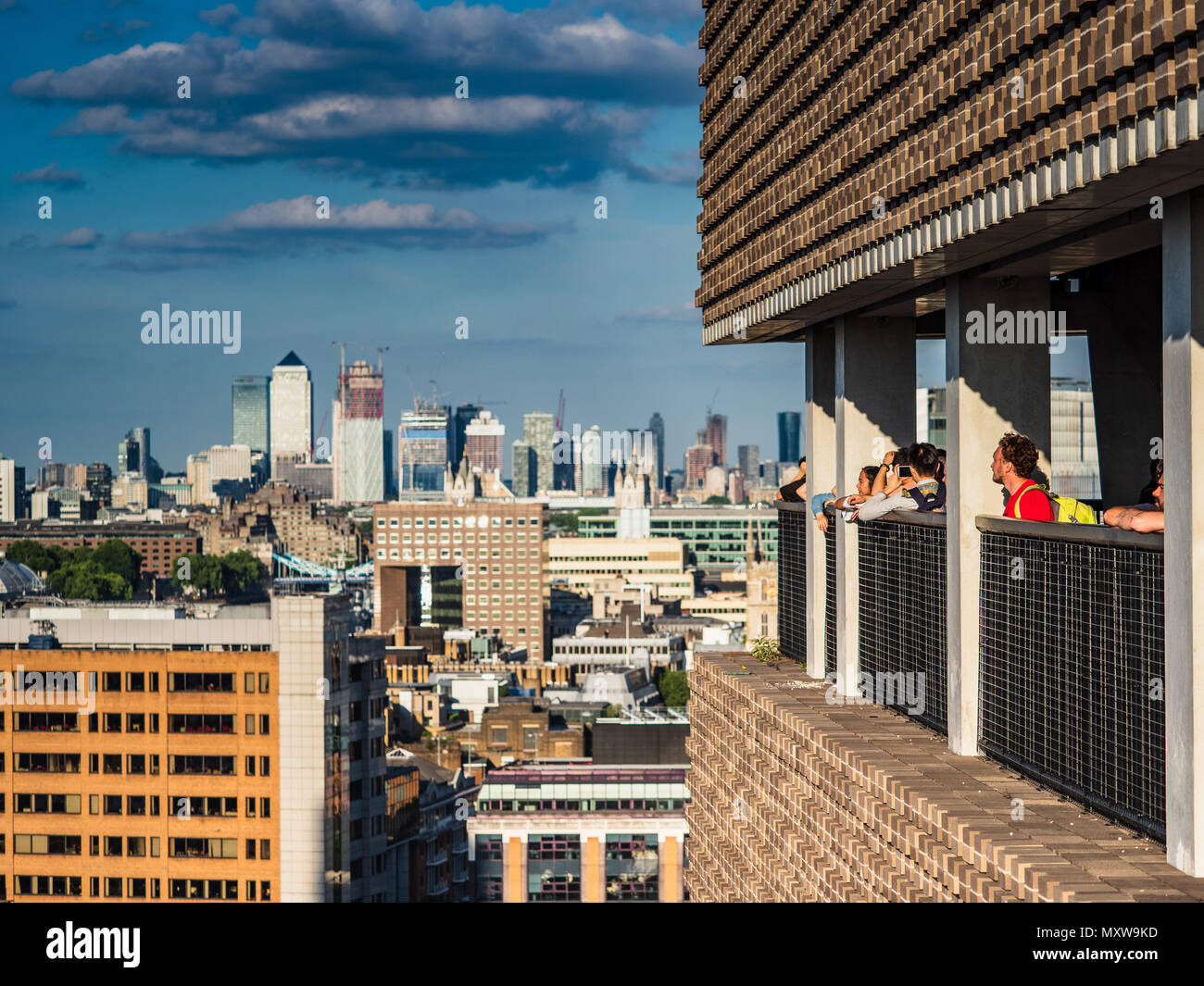 Tate Modern London Viewing Platform - London Tourism - Tourists in viewing gallery of the Herzog & de Meuron designed Blavatnik Building opened 2016 Stock Photo