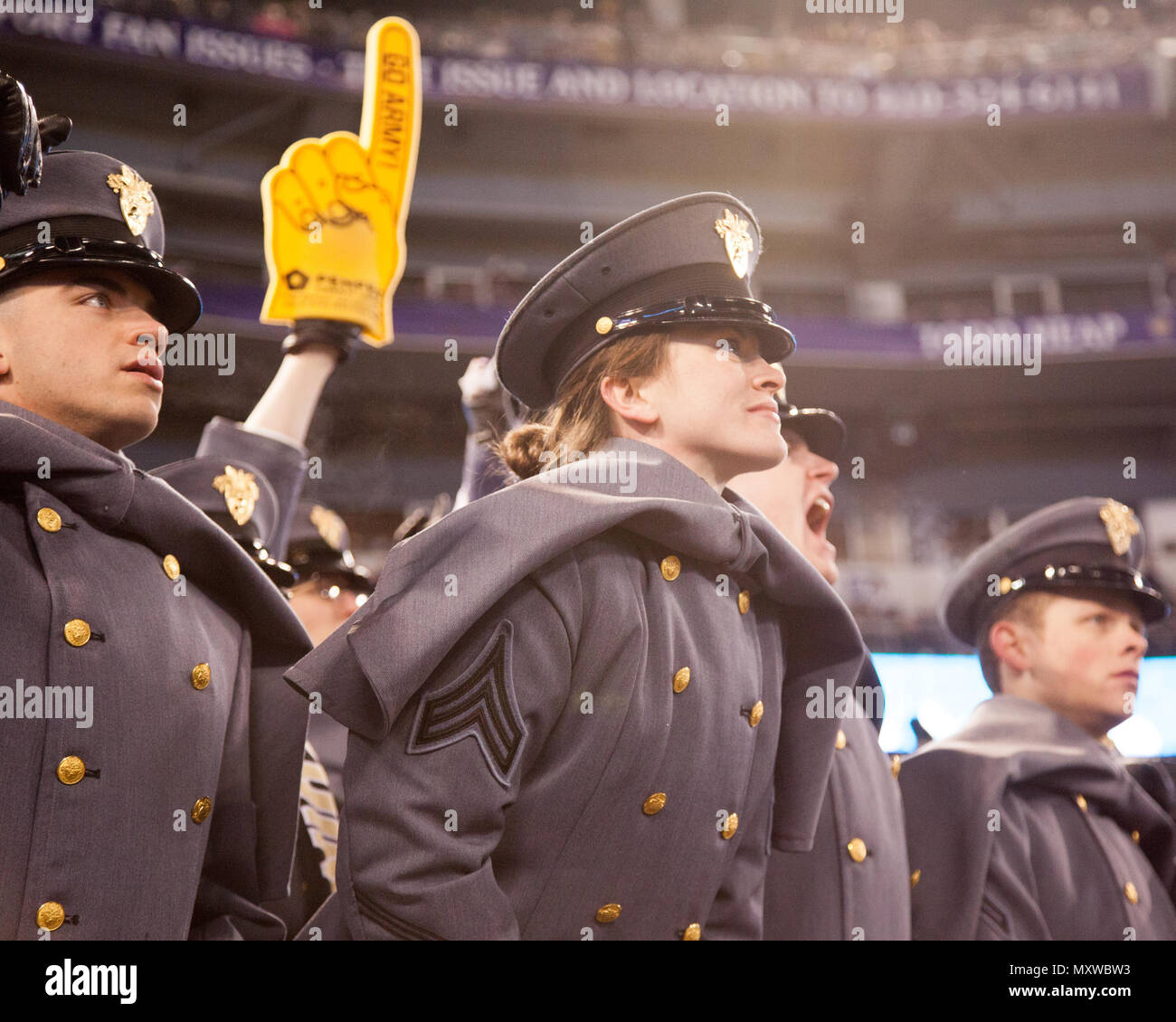 U.S. Military Academy cadets cheer during the 117th Army Navy Game at M&T  Bank Stadium in Baltimore on Dec. 10, 2016. Army West Point Football  defeated the U.S. Naval Academy 21-17 snapping