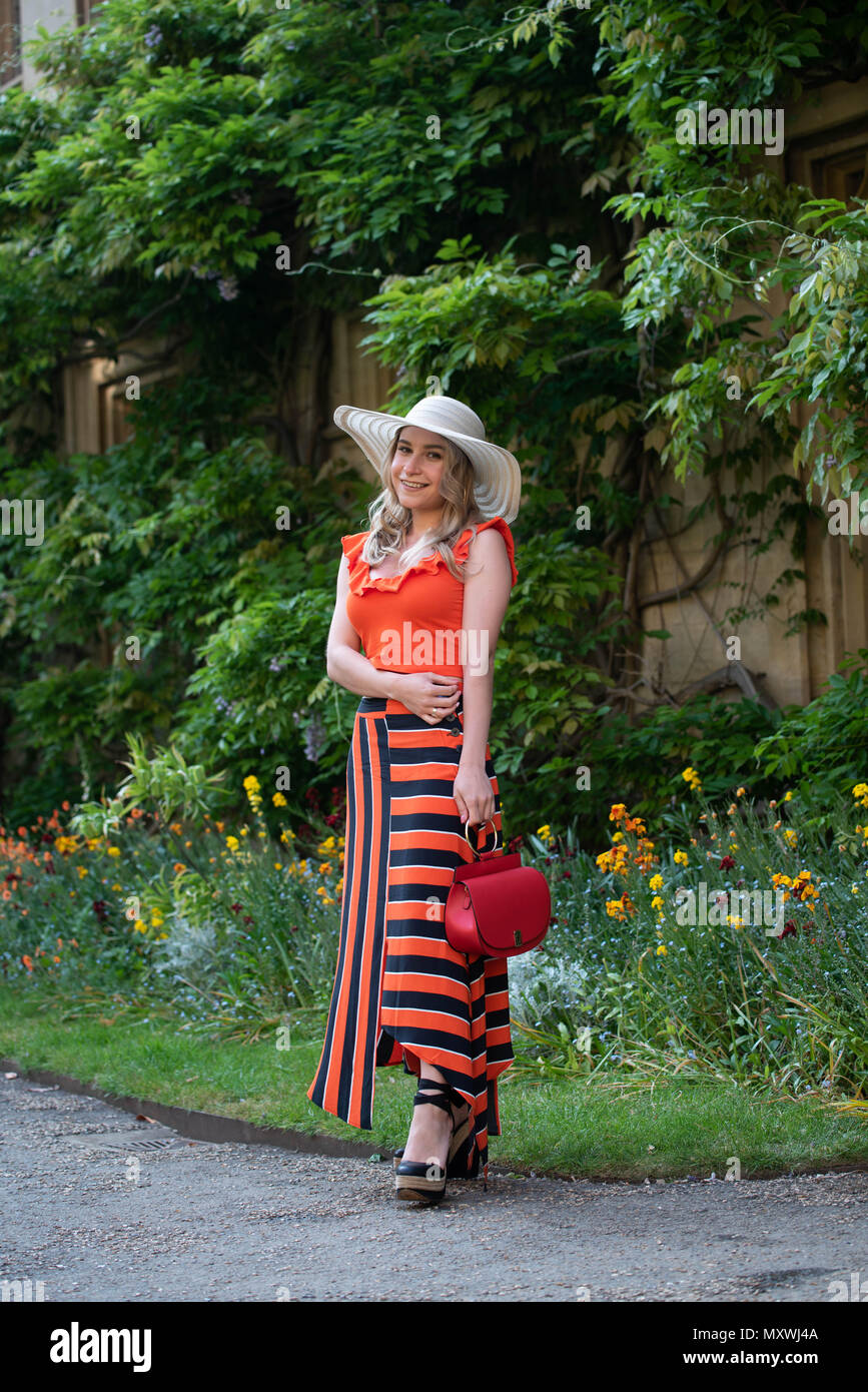 Fashion and lifestyle blogger Andreea Rasclescu posing for pictures at Trinity College, Oxford University, Oxford,UK Stock Photo