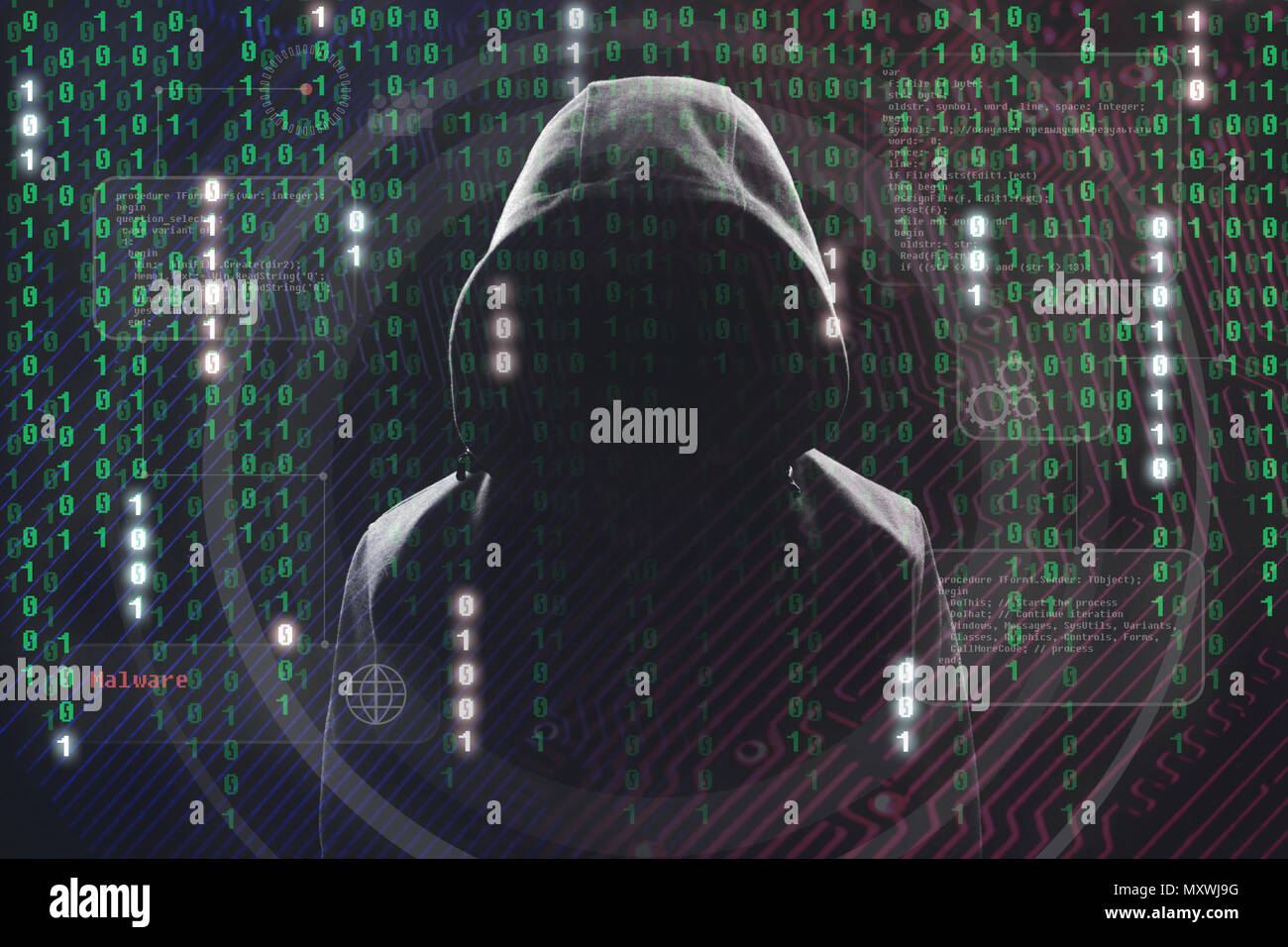 Young hacker in data security concept. Studio shot Stock Photo