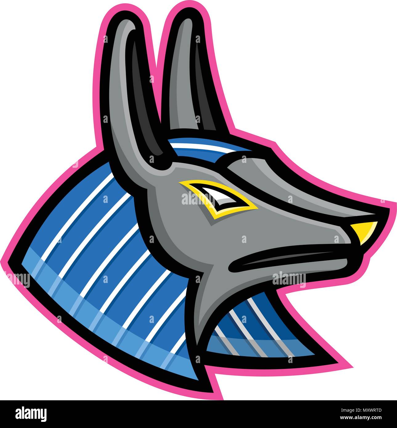 Mascot icon illustration of head of Anubis, an ancient Egyptian animal god of afterlife depicted as a man with a canine head of dog or jackal viewed f Stock Vector