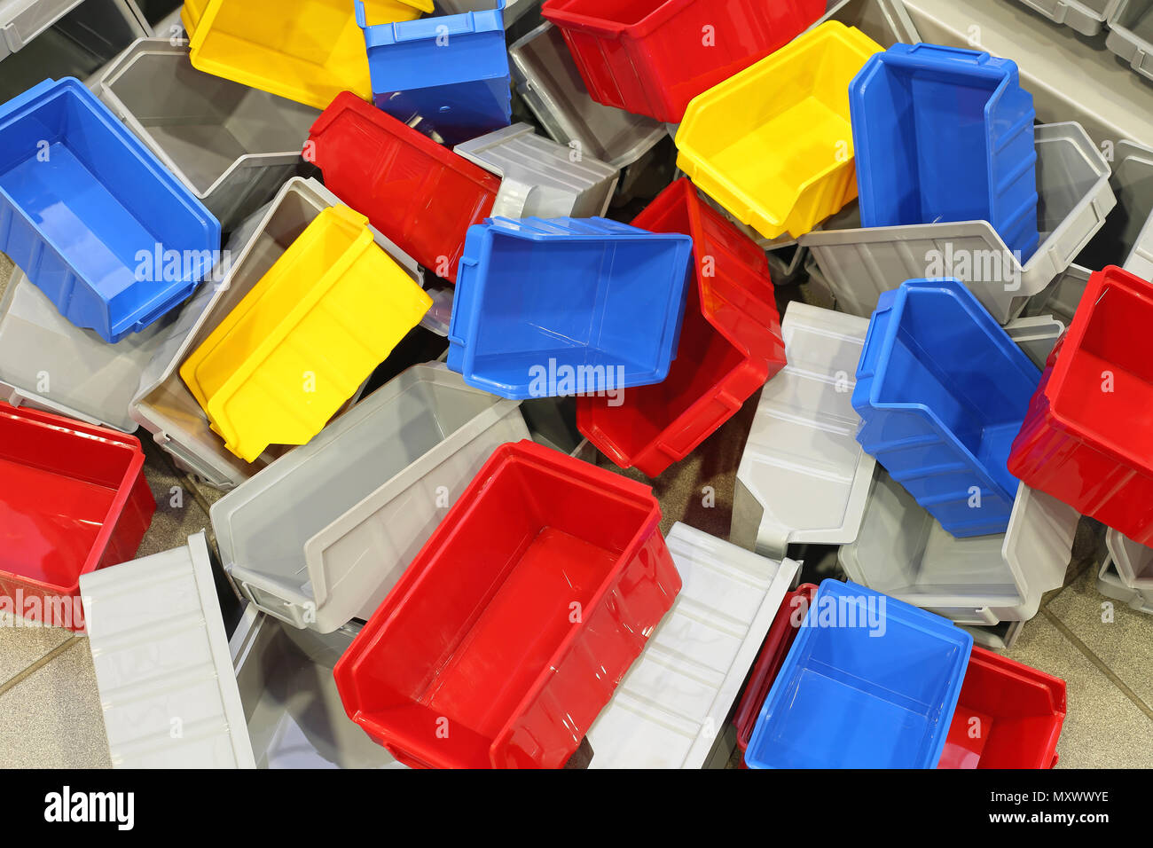 Big Bunch of Colorful Plastic Bins and Tubs Stock Photo Alamy
