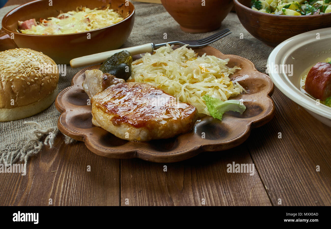 Bavarian cuisine , Traditional Pork Chop and Sauerkraut Casserole Stock