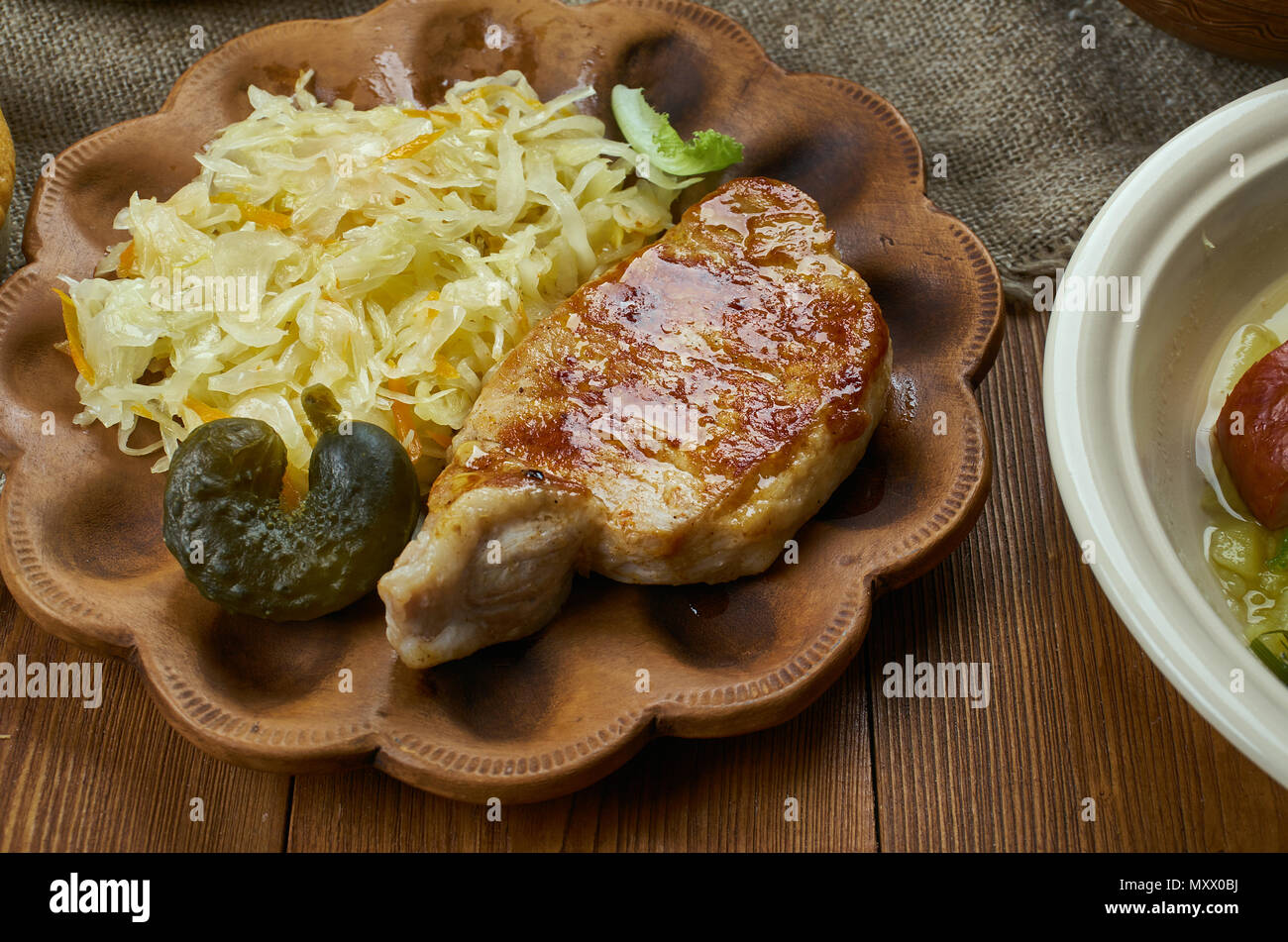 Bavarian cuisine , Traditional Pork Chop and Sauerkraut Casserole Stock