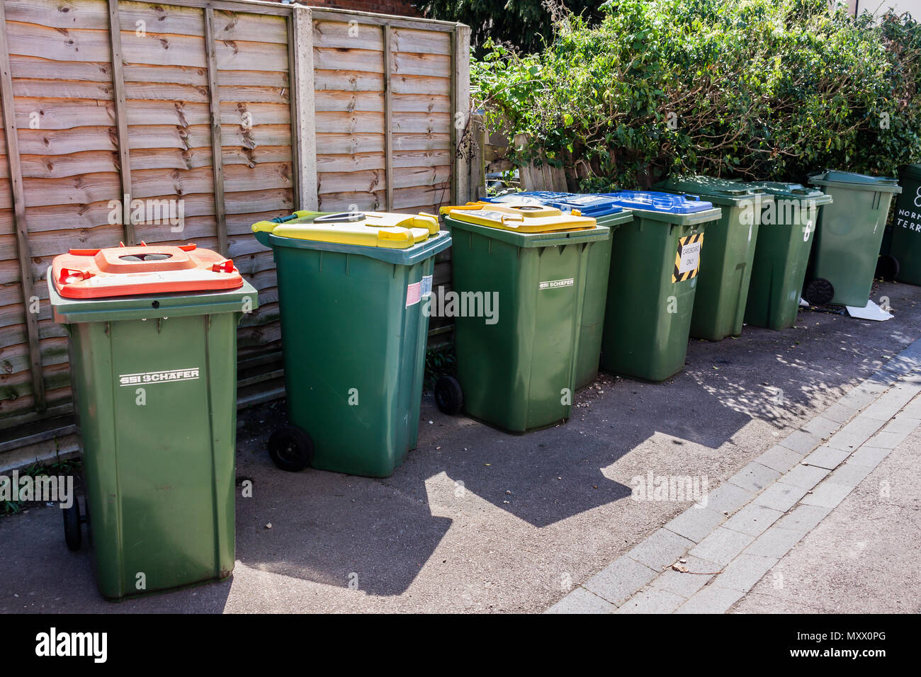 Rubbish, Wheelie bins, black bags , recycling Stock Photo Alamy