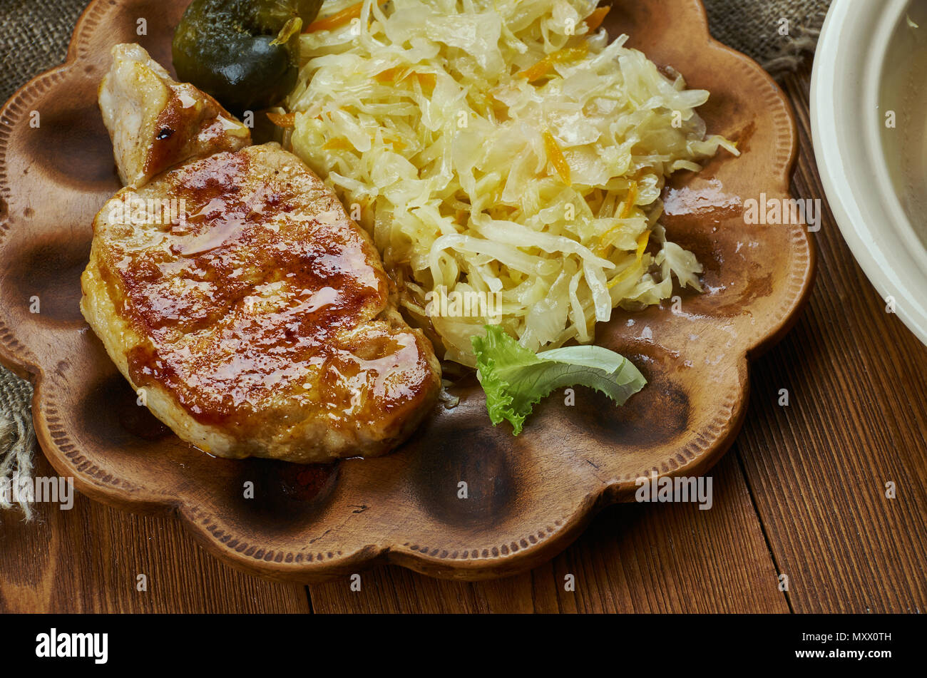 Bavarian cuisine , Traditional Pork Chop and Sauerkraut Casserole Stock