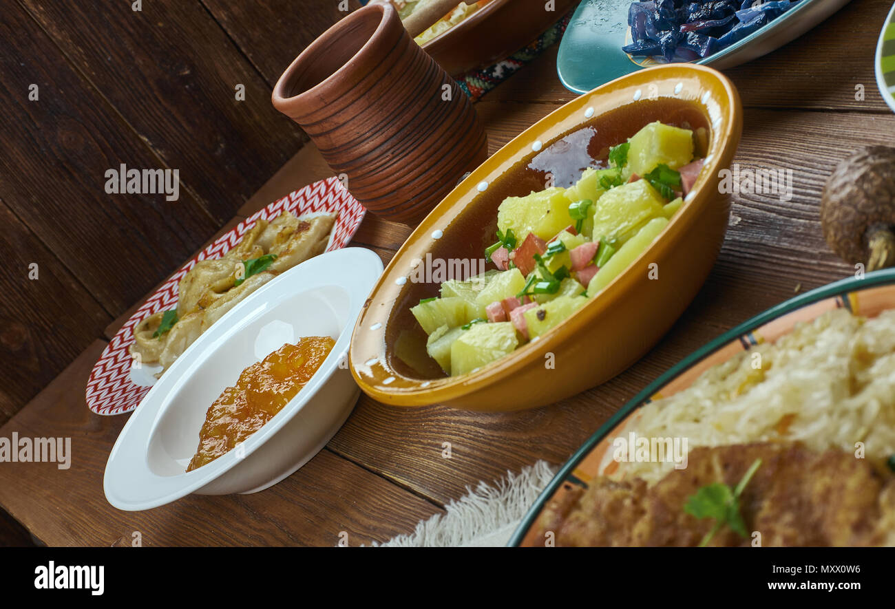 German cuisine , Traditional assorted dishes, Top view. Stock Photo