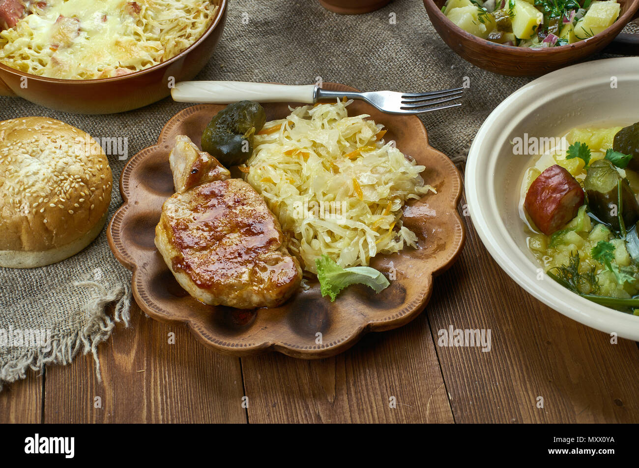 Bavarian cuisine , Traditional Pork Chop and Sauerkraut Casserole Stock