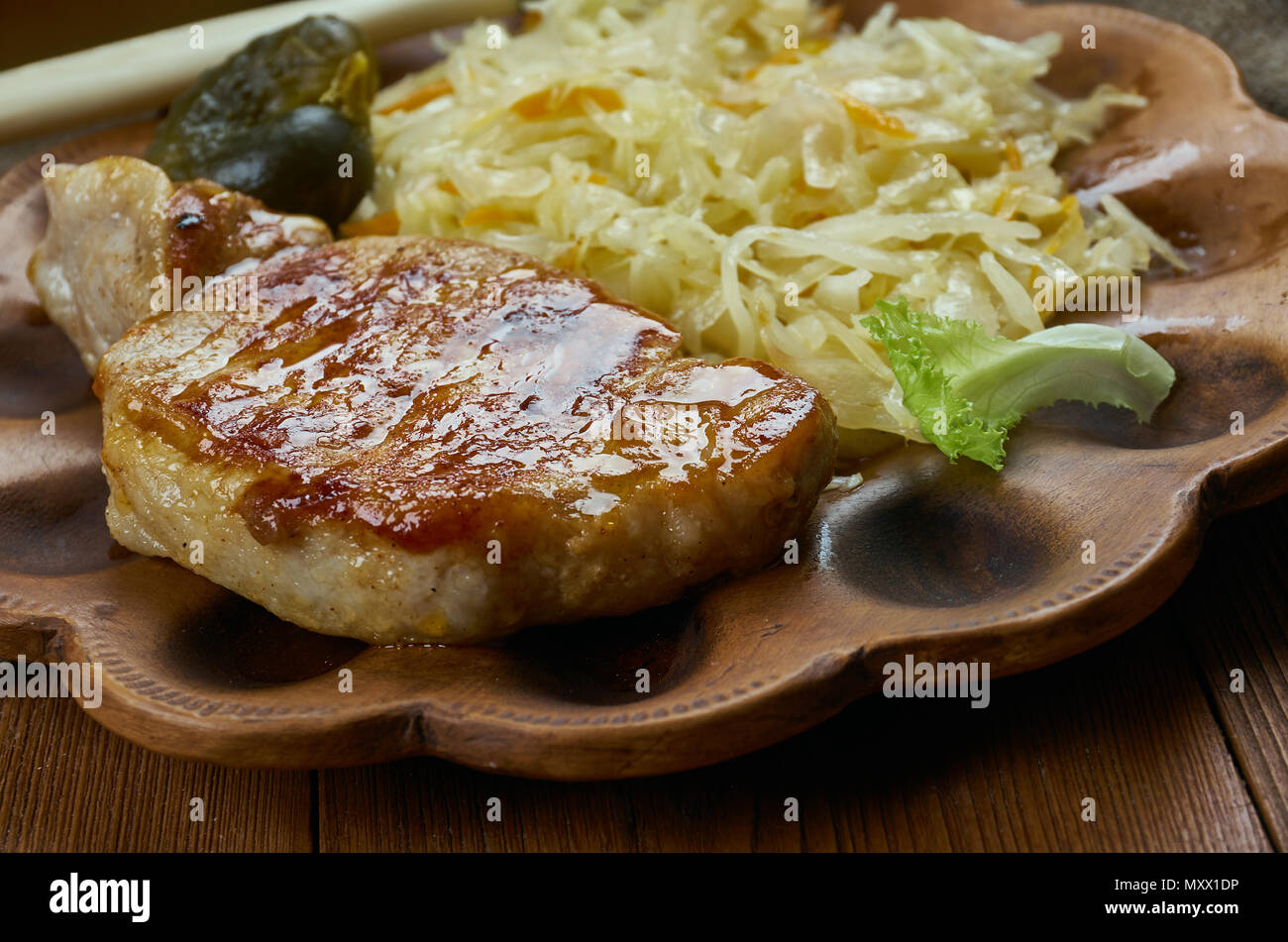 Bavarian cuisine , Traditional Pork Chop and Sauerkraut Casserole Stock