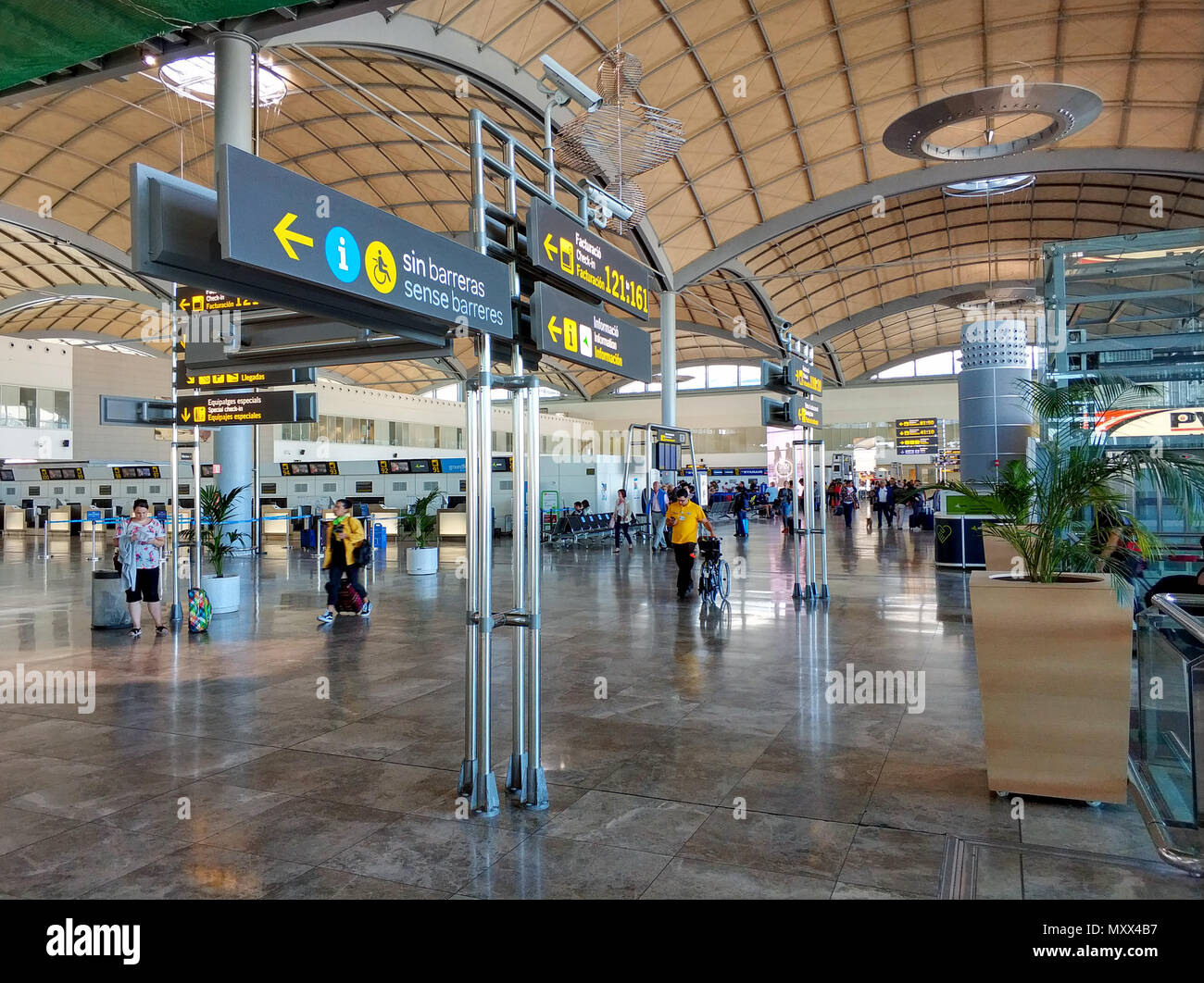 Alicante, Spain - May 16, 2018: Interior of the departure hall of the airport in Alicante. May 9, 2015 in Alicante, Spain Stock Photo