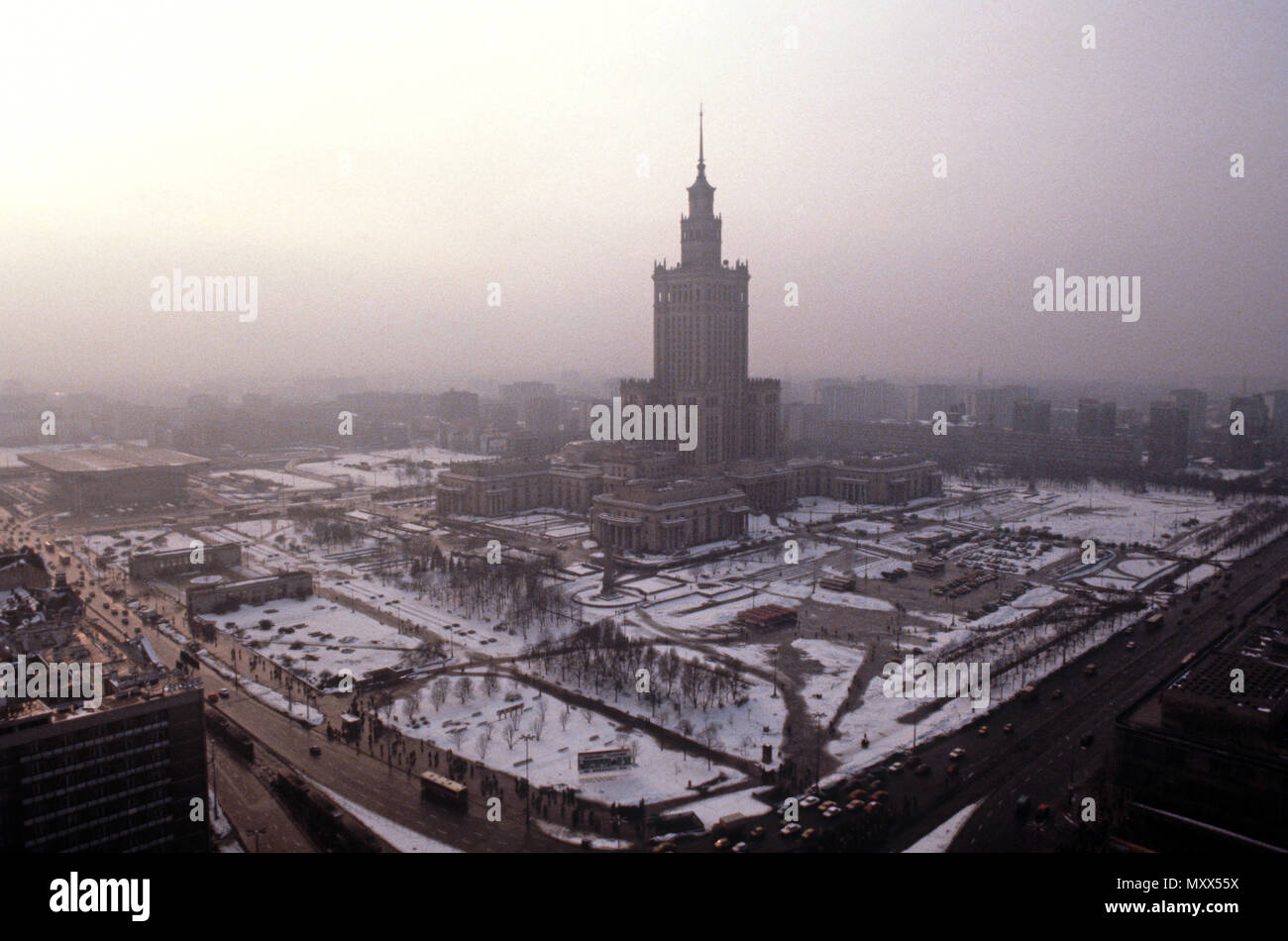 Soviet style architecture, 'the Palace of Culture and Science in the name of Joseph Stalin' also known locally as 'Stalin's Wedding Cake' in Warsaw, Poland Stock Photo