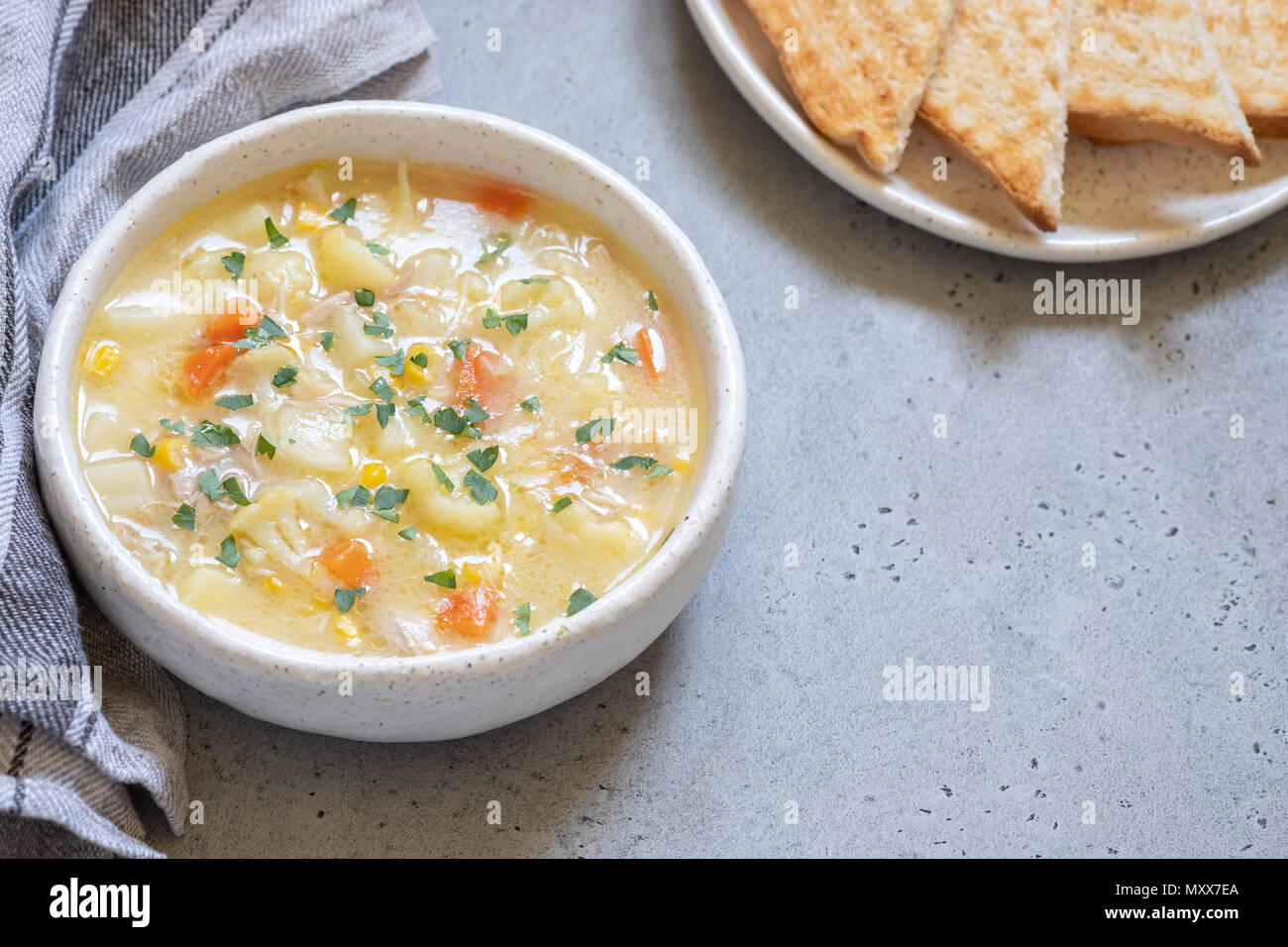 Chicken soup with vegetables Stock Photo - Alamy