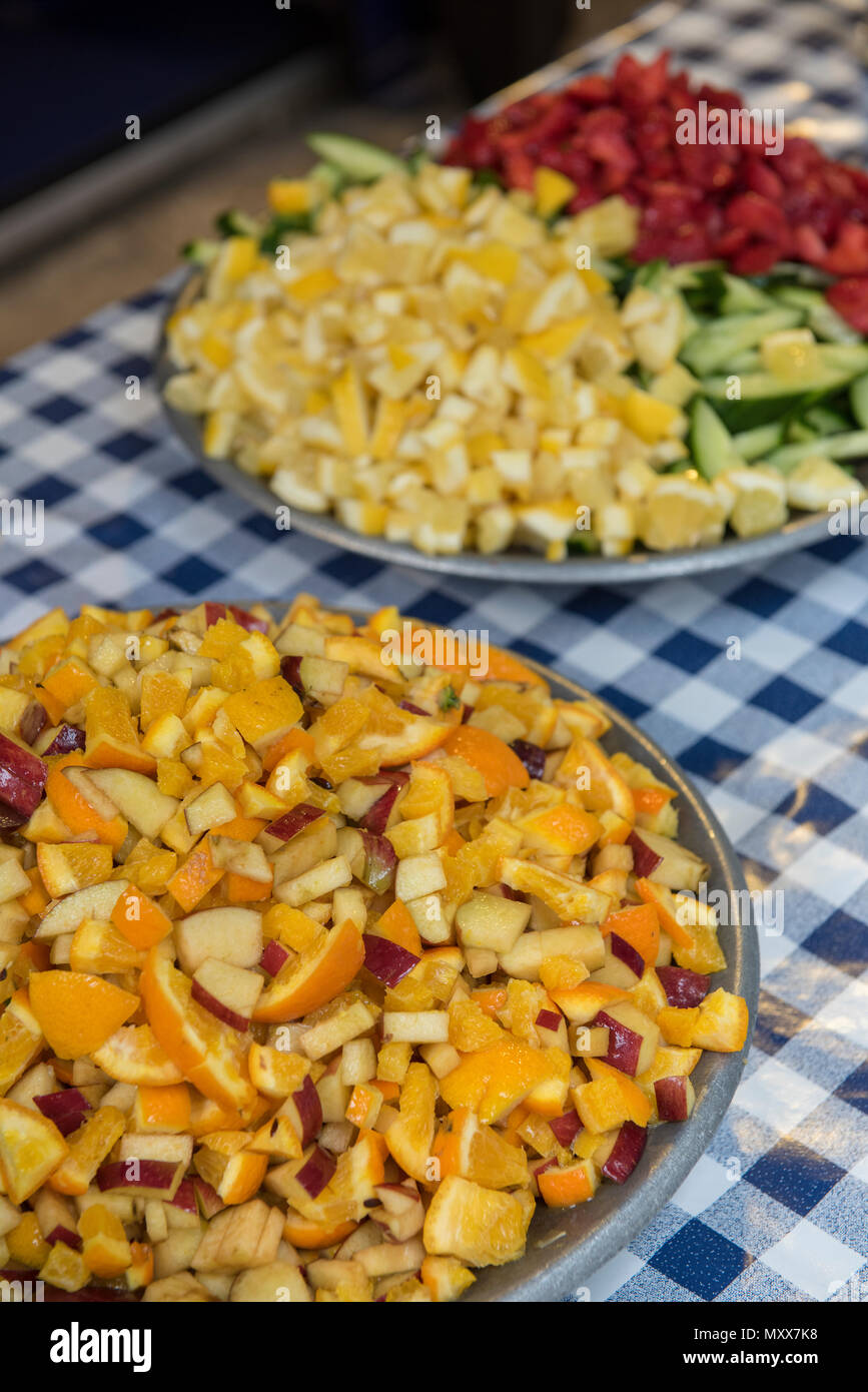 freshly chopped fresh fruit pieces ready for putting onto cocktail