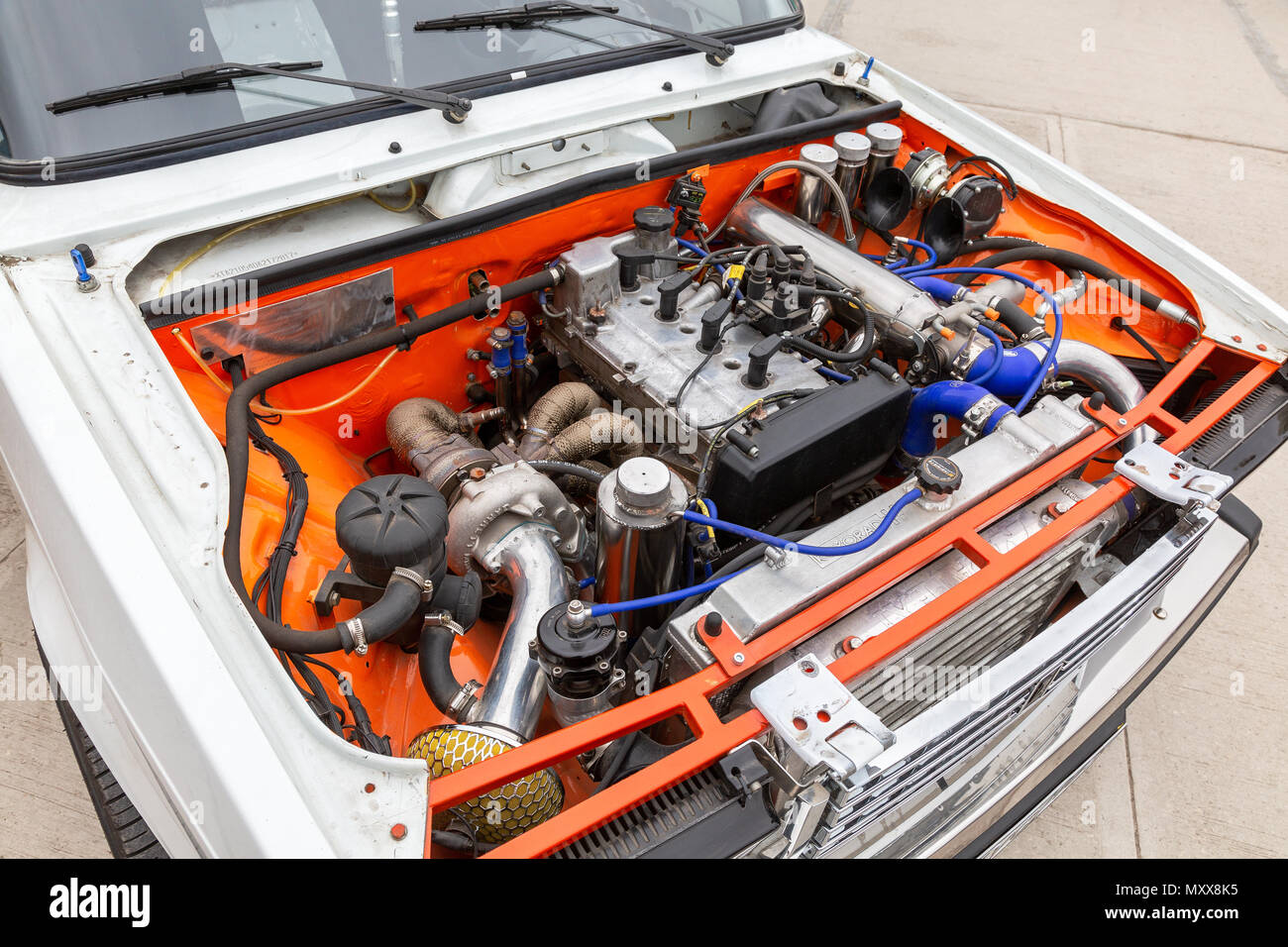 Samara, Russia May 19, 2018 Tuned turbo car engine in Lada vehicle