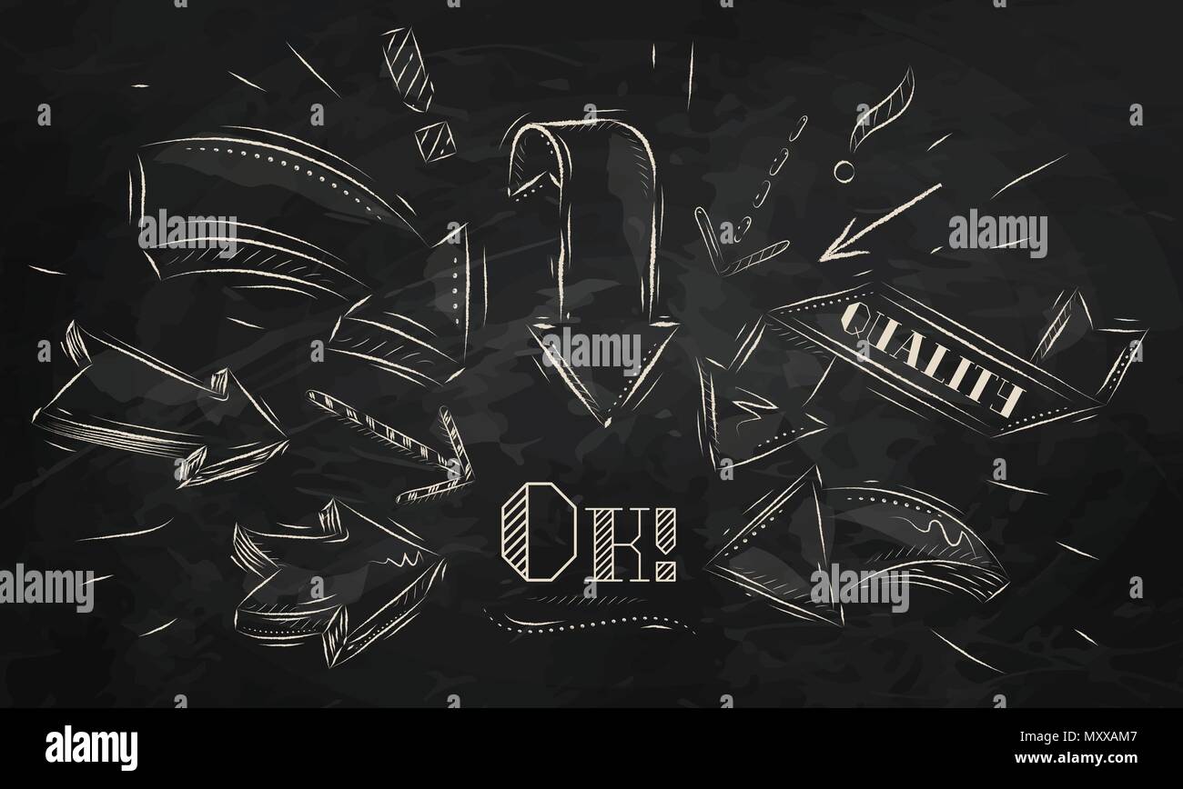 Composition of arrows pointing to the Ok chalk drawing on the