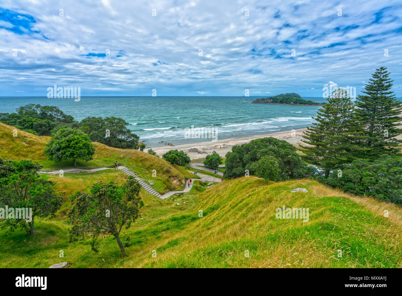 On Mount Maunganui capturing the trail and beach. Stock Photo