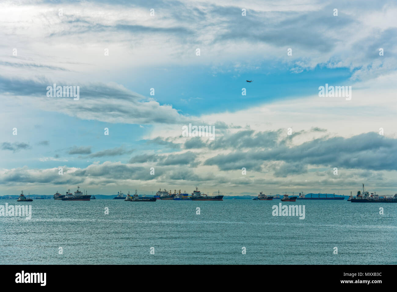 Vessels in Singapore Strait waiting Stock Photo