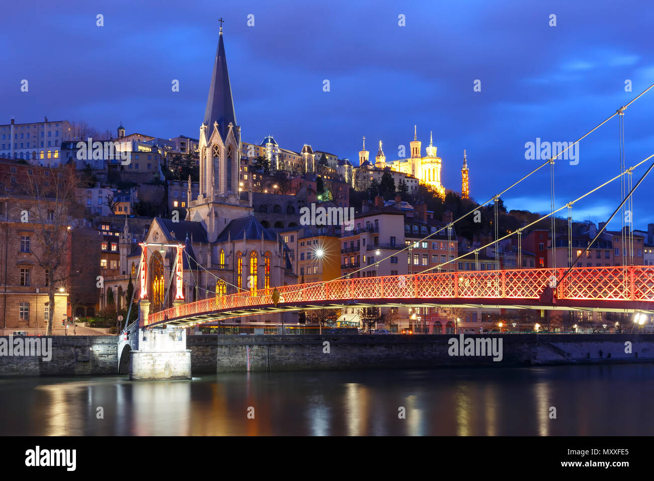 Night old town of Lyon, France Stock Photo