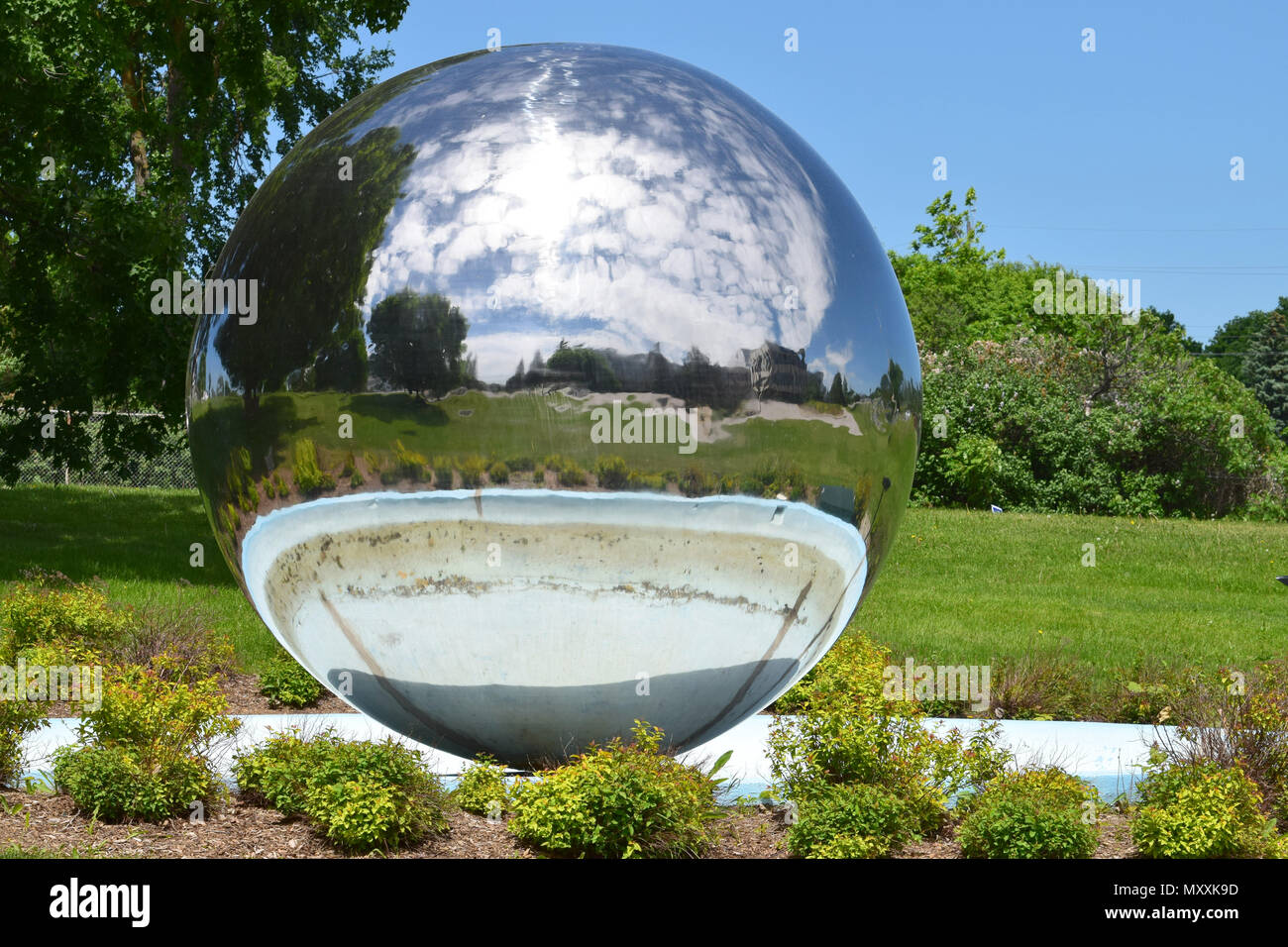 A stainless steel sphere by artist Art Price located at the National ...