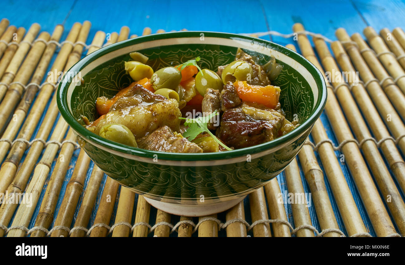 Moroccan lamb tagine with green olives Stock Photo Alamy
