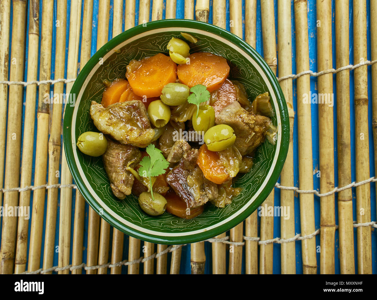 Moroccan lamb tagine with green olives Stock Photo Alamy
