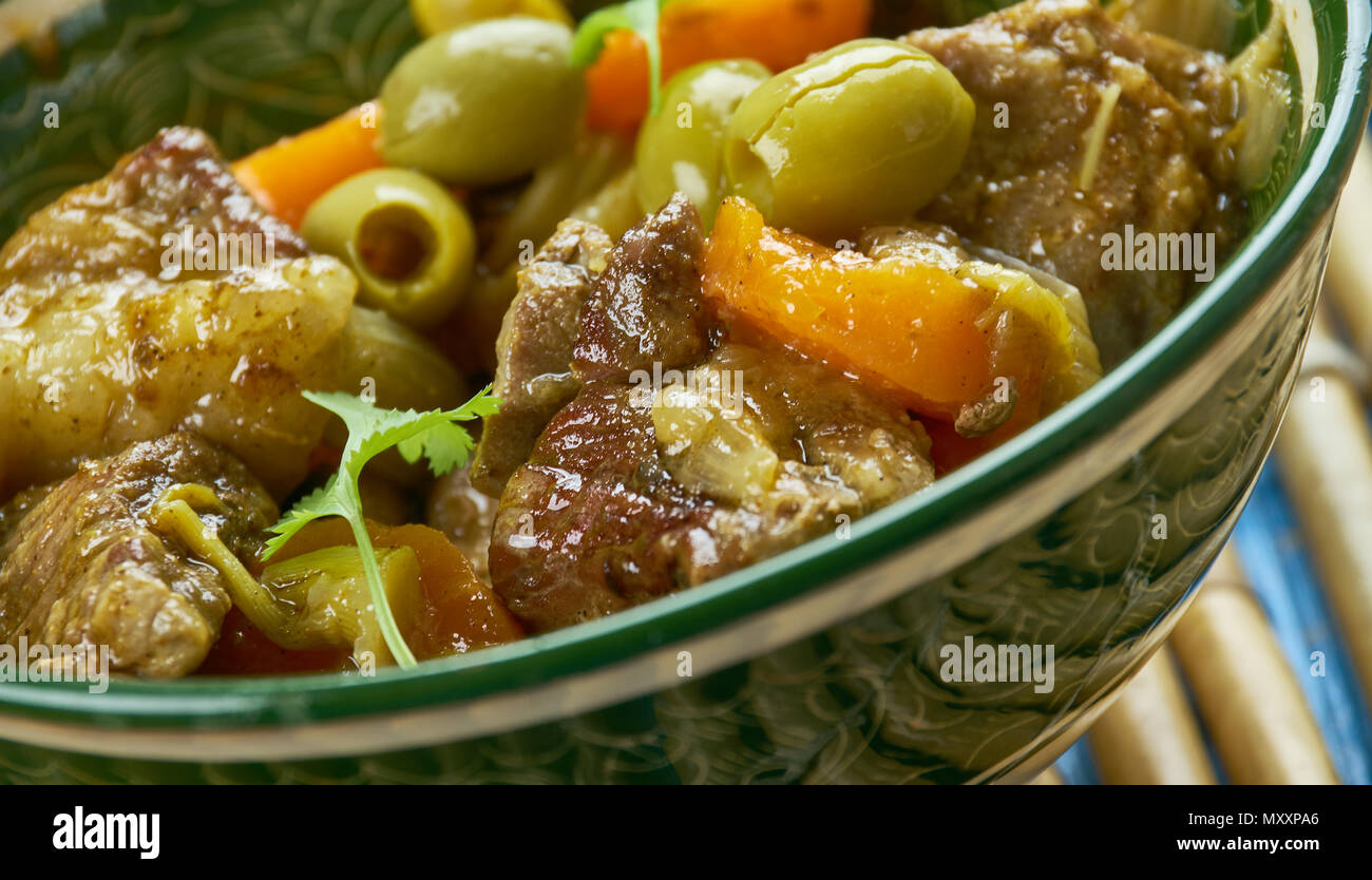 Moroccan lamb tagine with green olives Stock Photo Alamy