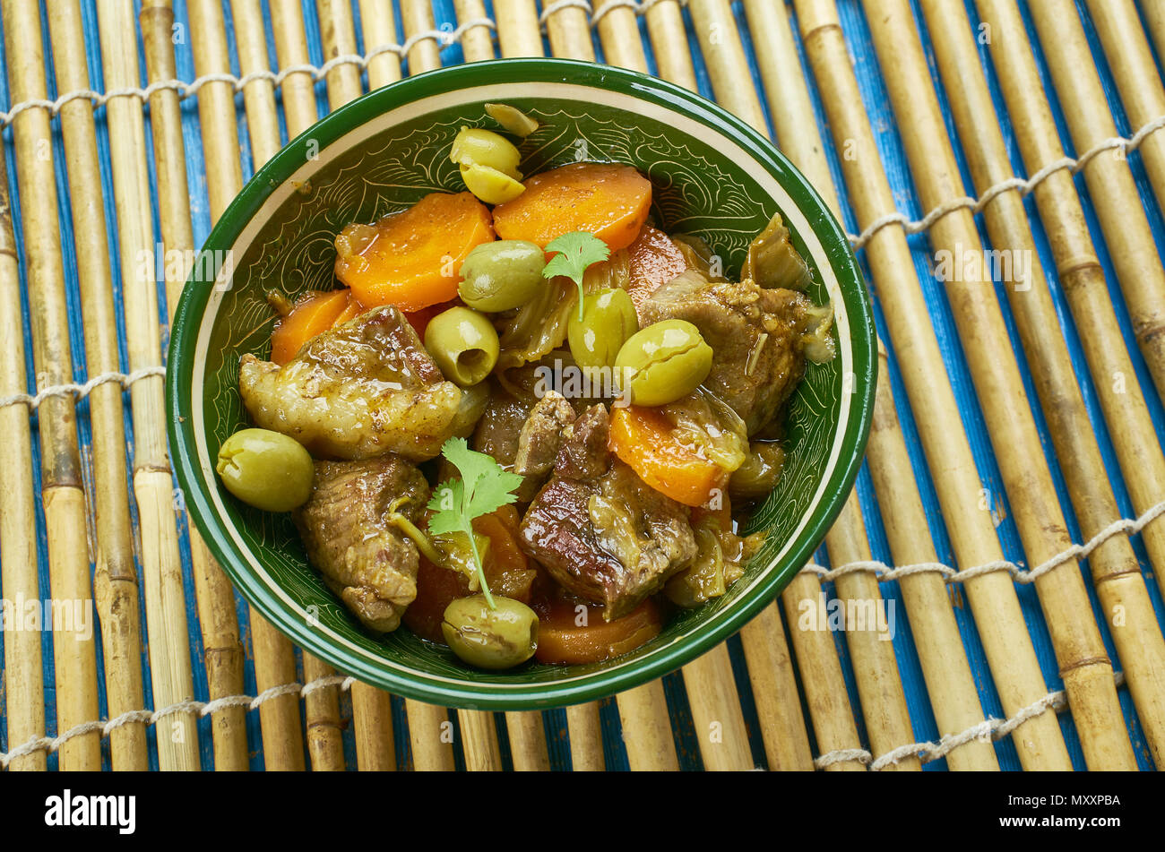 Moroccan lamb tagine with green olives Stock Photo Alamy