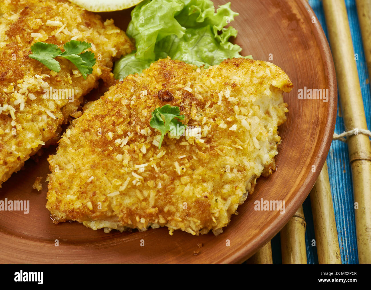 Coconut Crusted Cod ,Coconut Crusted White Fish Stock Photo