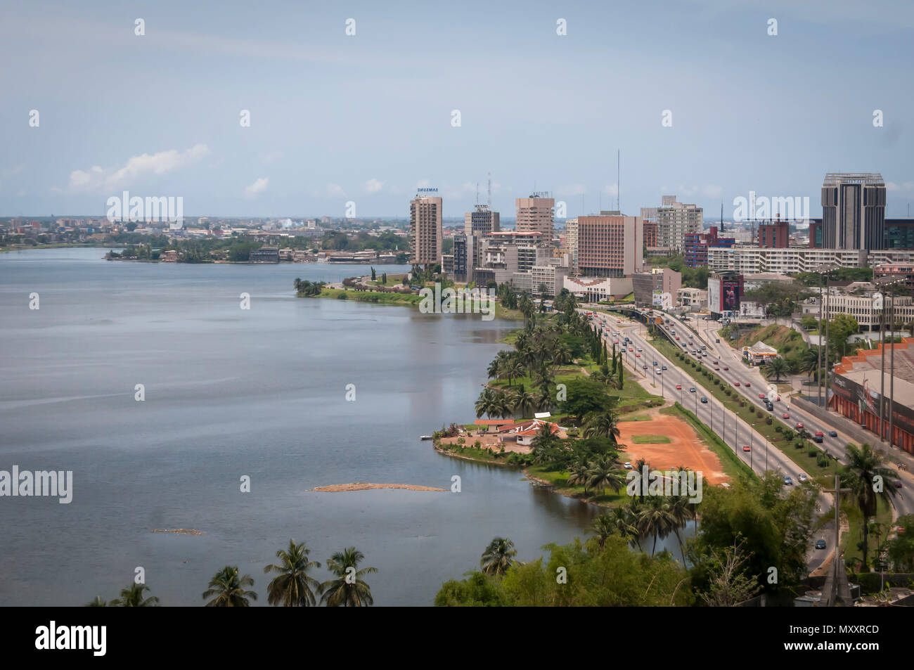 ABIDJAN, IVORY COAST, AFRICA. April 2013. The view of Plateau district in Abidjan, with the 'le Felicia' stadium. Stock Photo