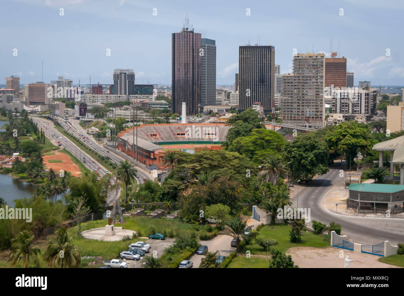 ABIDJAN, IVORY COAST, AFRICA. April 2013. The view of Abidjan, the largest city in the Ivory Coast. Plateau, the downtown. Stock Photo