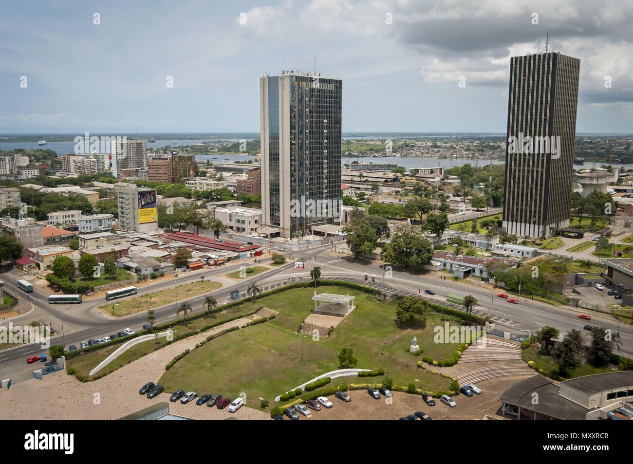 ABIDJAN, IVORY COAST, AFRICA. April 2013. The view of Abidjan, the largest city in the Ivory Coast. Plateau, the downtown. Stock Photo