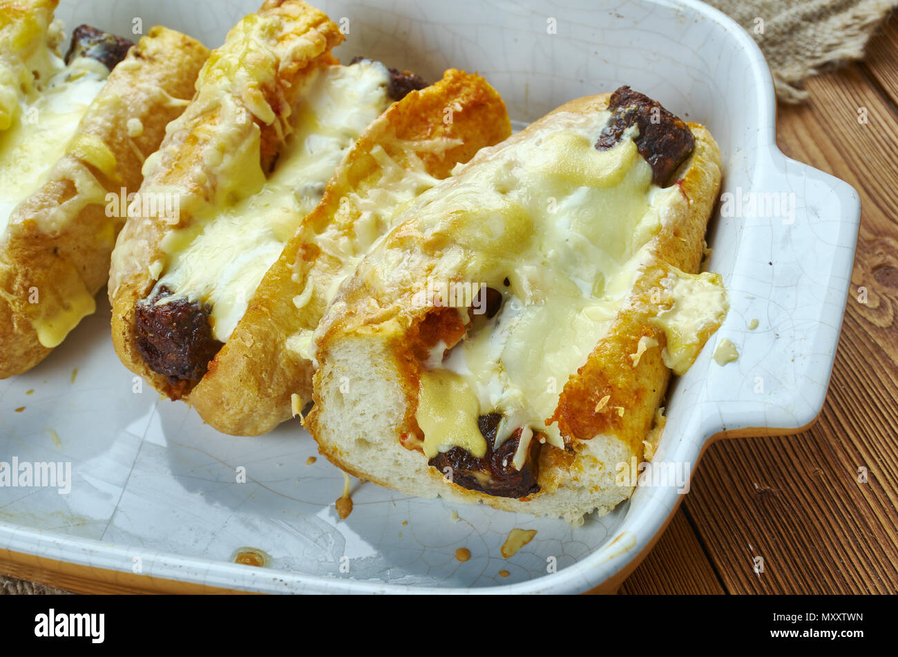 Oven Baked Chili Cheese Dogs Stock Photo Alamy