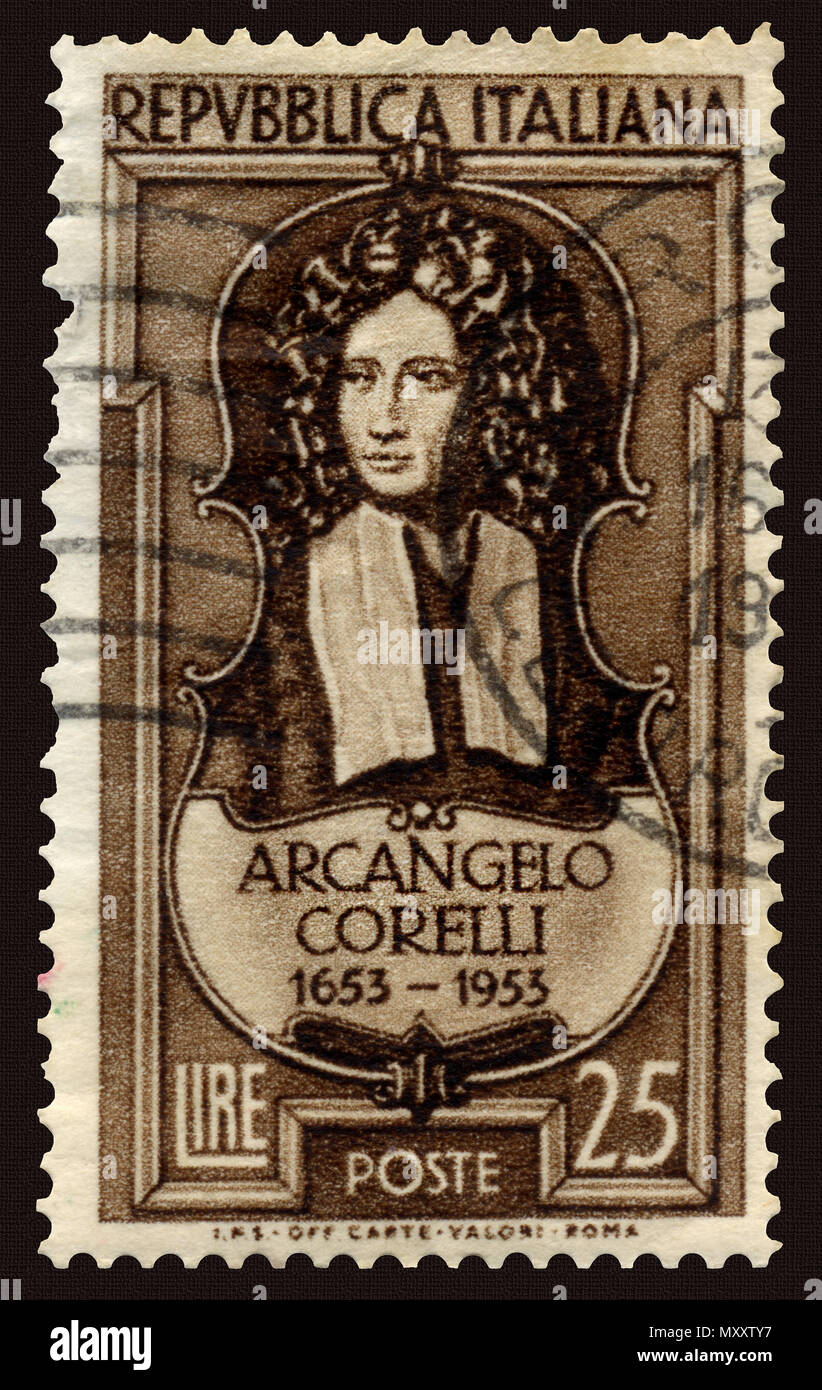 Italian Composer and Violinist Arcangelo Corelli Postage Stamp Stock Photo