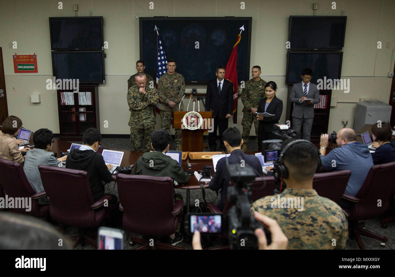 Lt. Gen. Lawrence D. Nicholson address Japanese reporters on Marine