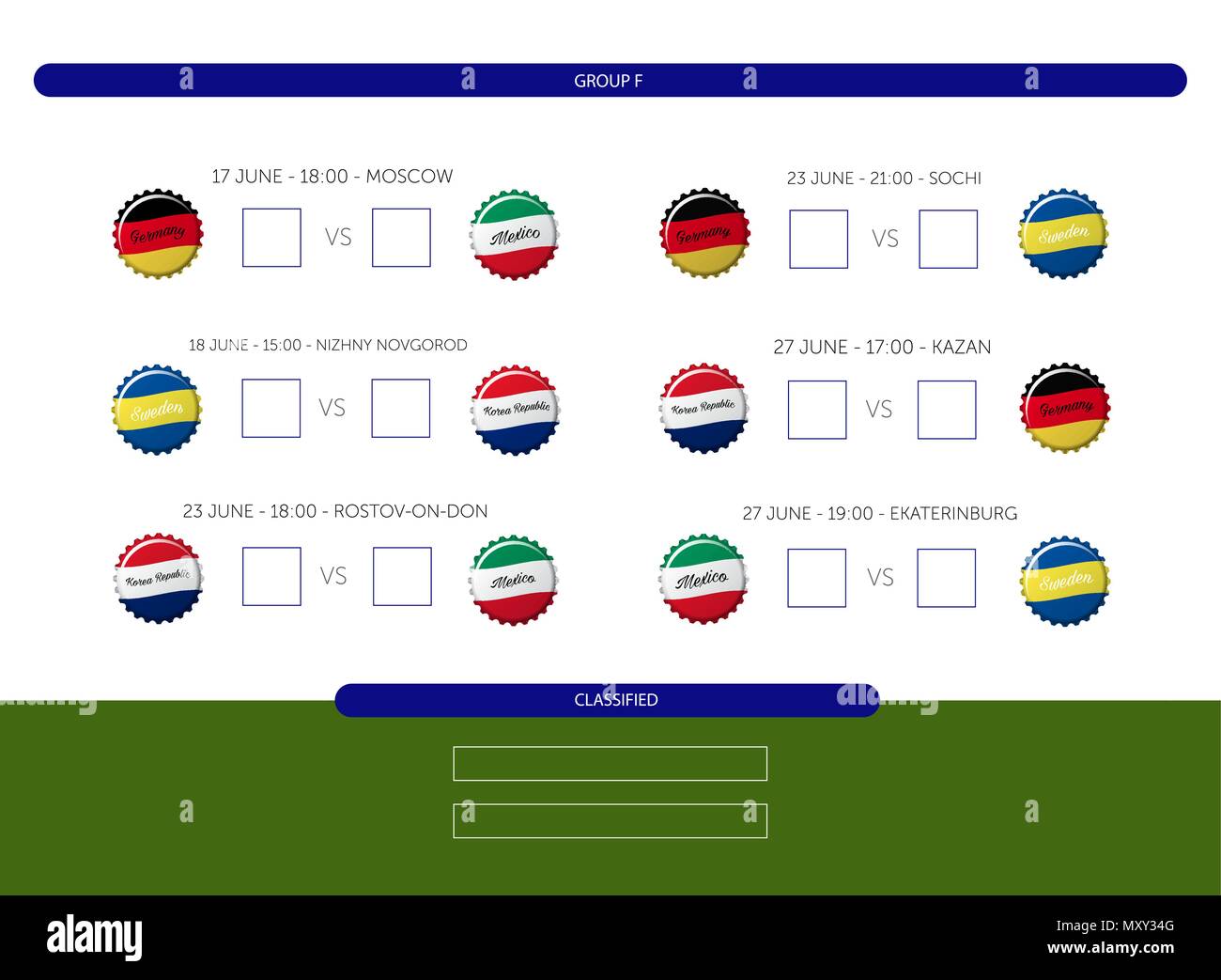 Soccer Championship 2018 Match Schedule Group F Info Graphic Vector
